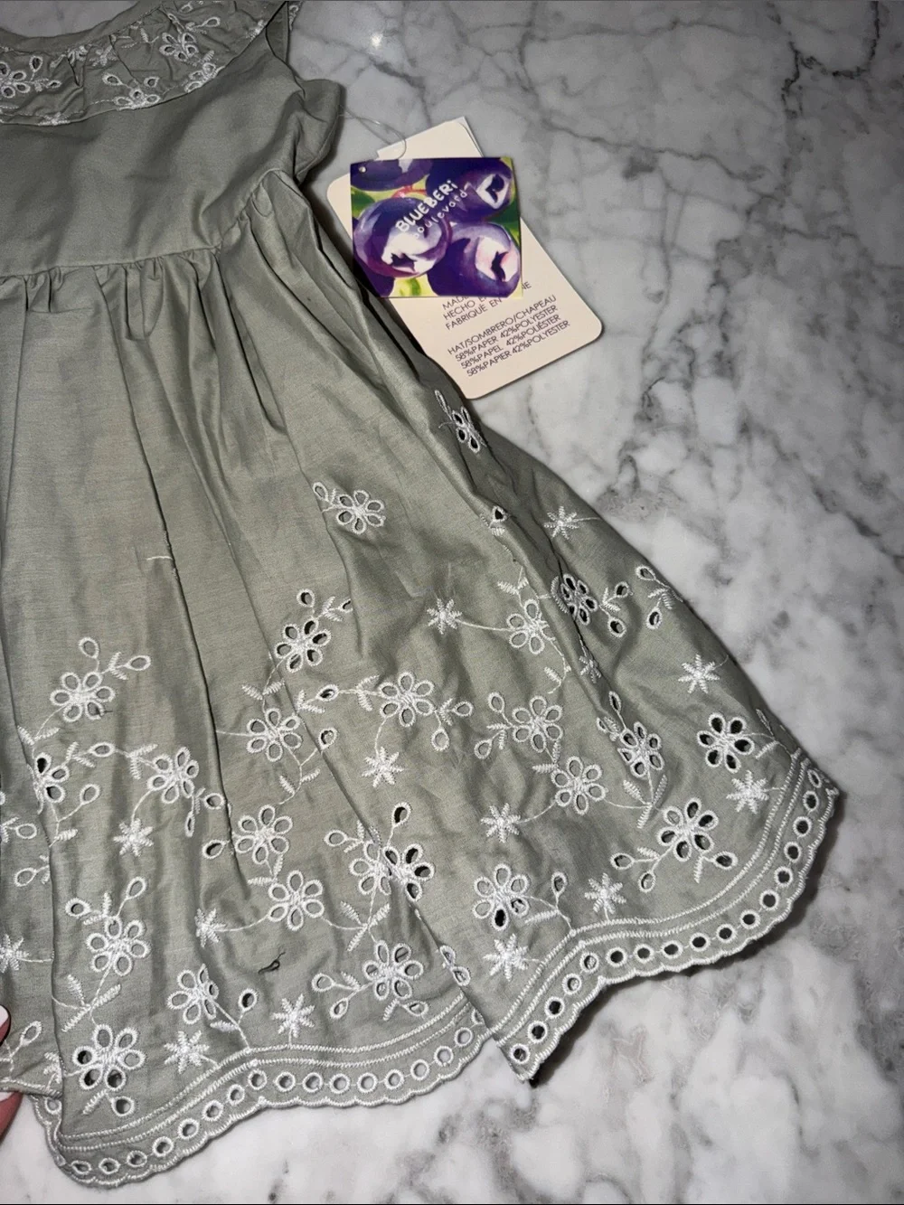 NWT Girls Sage Green Embroidered Eyelet Dress 3T